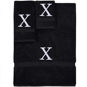 BC BARE COTTON Monogrammed Towel Set, Personalized Gift, Set of 3 - Black - White Block - 1 of 4