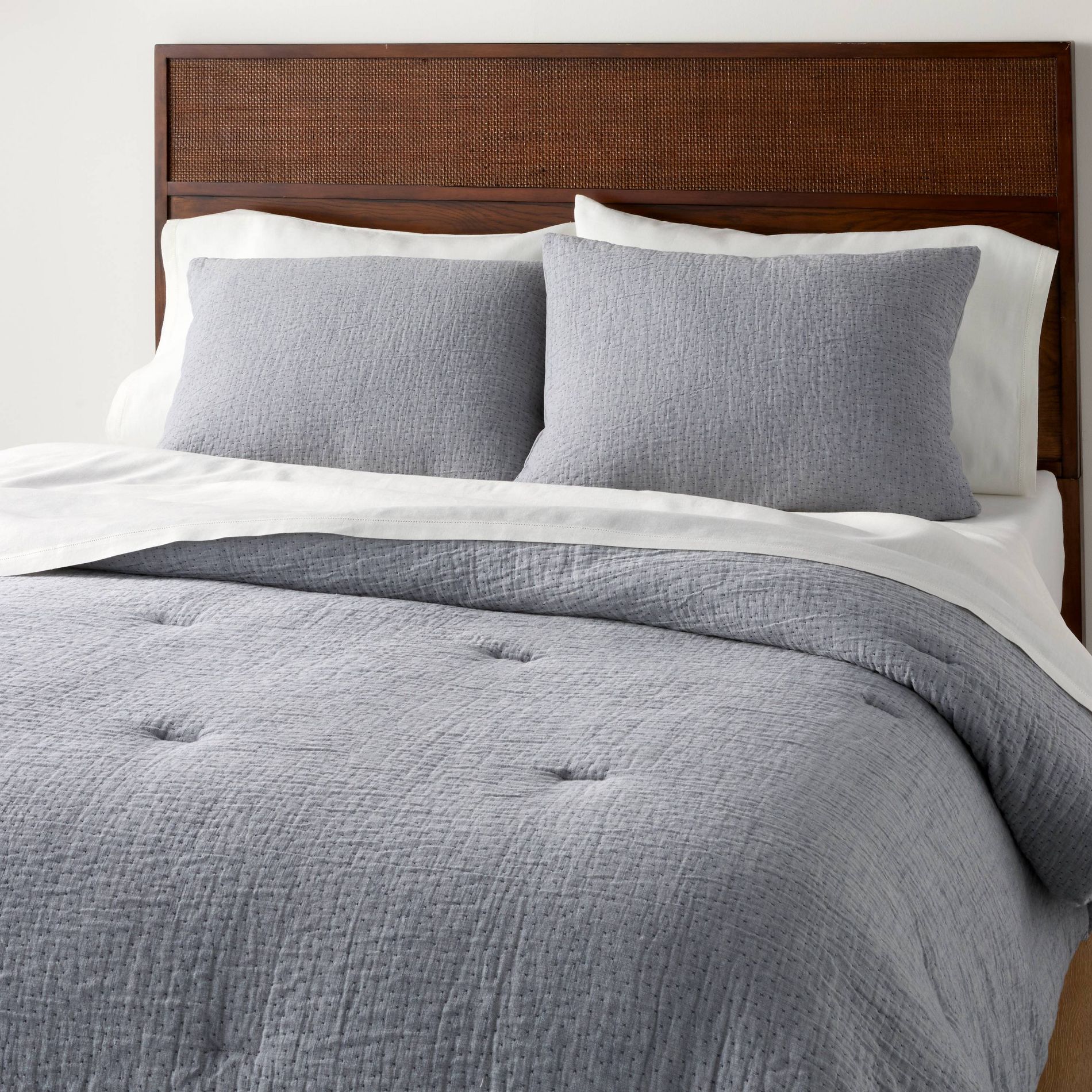 Full/Queen Gauze Stitch Pin Dot Duvet Cover Blue - Hearth & Hand™ with Magnolia