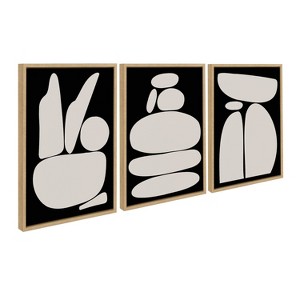 Kate and Laurel Sylvie Zen Rock Garden Black and Tan Framed Canvas Set by The Creative Bunch Studio, 3 Piece 18x24, Natural - 1 of 4