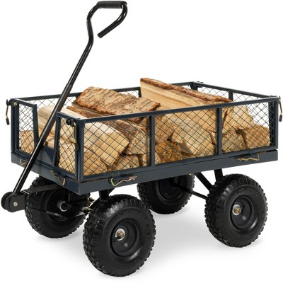 Best Choice Products Heavy-Duty Steel Garden Wagon Lawn Utility Cart w/ 400lb Capacity, Removable Sides, Handle