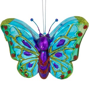 Northlight 4.5" Blue and Pink Butterfly Glass Christmas Ornament - 1 of 4