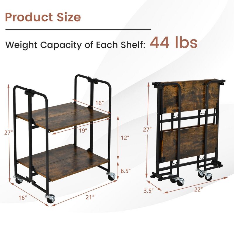 Tangkula 2-Tier Folding Bar Cart Kitchen Serving Island Utility Cart Storage Shelves, 5 of 9