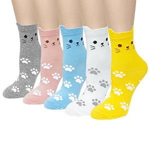 Wrapables Novelty Animal Print Crew Socks (Set of 5), Whiskers and Paws - 1 of 4