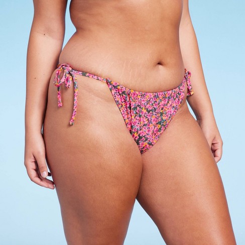 Women's Side-Tie Cheeky Bikini Bottom - Wild Fable™ Pink Floral Print XXS
