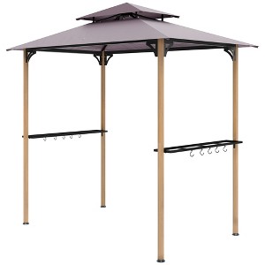 Aghana Digitals 8'x5' BBQ Grill Gazebo with Double-Tier Canopy, 2 Side Shelves & 10 Hooks - Flame - 1 of 4