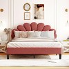 Queen Size Velvet Upholstered Platform Bed Frame with Flower Headboard, Sturdy Wood Slat Support, No Box Spring Needed  Bean Paste Red - 2 of 4