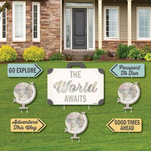 Big Dot of Happiness World Awaits - Yard Sign & Outdoor Lawn Decorations - Travel Themed Yard Signs - Set of 8 - 1 of 4