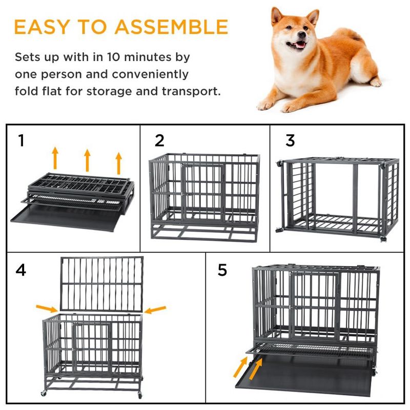 Dog Crates for Large Dogs,36IN Heavy Duty Dog Crate,Large Dog Kennel with Double Door and Removable Tray Design, 4 of 8