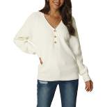 Seta T Women's Long Sleeve V Neck Button Solid Color Ribbed Knit Casual Pullover Sweaters