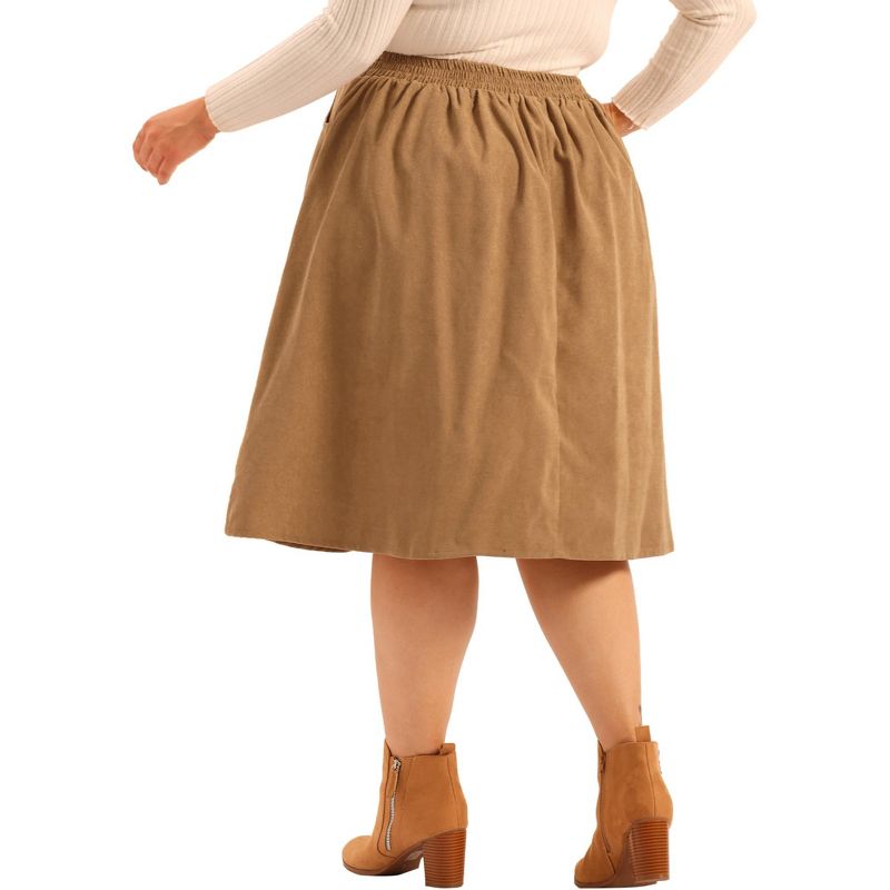 Agnes Orinda Women's Plus Size Casual Knee Faux Suede A Line Skirts, 4 of 6