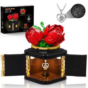HOGOKIDS Flower Box Building Set Preserved Roses with Heart Necklace on Birthday Valentine's, Mother's Day, Anniversary(312 PCS) - 1 of 4