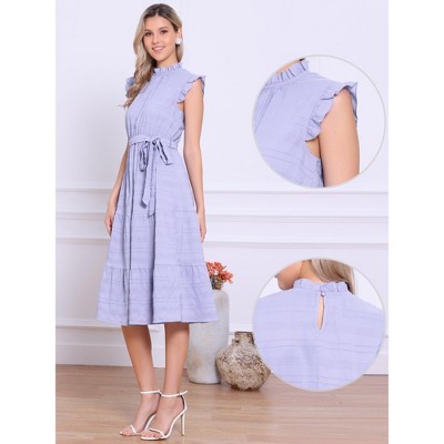 Женские платья INSPIRE CHIC Women's Mock Neck Ruffled Cap Sleeve Dress Purple Medium — фото 2