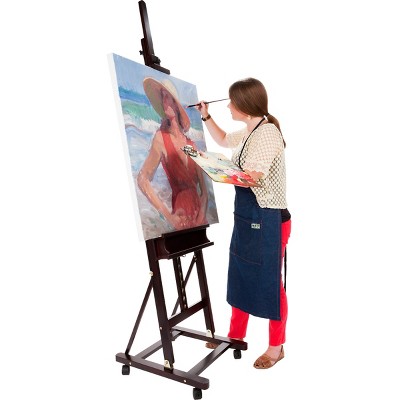 Mahogany Stain Wooden H-Frame Studio Easel with Casters