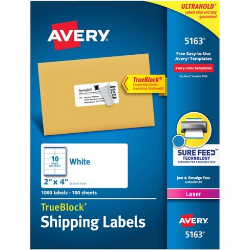 Avery Permanent-Adhesive Shipping Labels with TrueBlock Technology For  Laser Printers, 2 x 4 Inches, White, Box of 1000