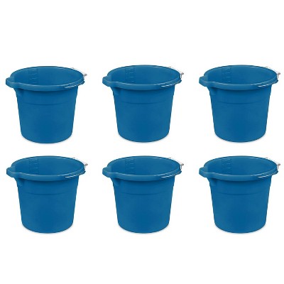 Sterilite Heavy-Duty Extra Large 18-Quart Easy Pour Spout Pail Bucket with Comfortable Grip Handle, Blue (6 Pack)