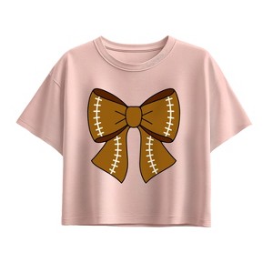 Girls' - Instant Message - Football Bow Short Sleeve Boxy Graphic T-Shirt - 1 of 3