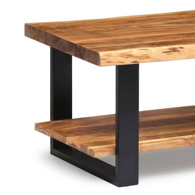 Alpine Natural Acacia Wood Live Edge Coffee Table with Metal Legs