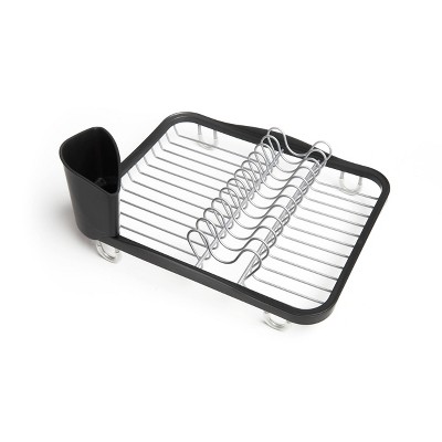 Black and Silver Metal Dish Rack with Utensil Cup