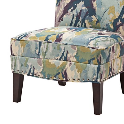 Multicolor Abstract Upholstered Armless Slipper Chair with Birch Legs