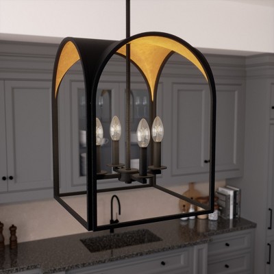 Dukestown Mini 4-Light Lantern Pendant in Black and Gold Leaf