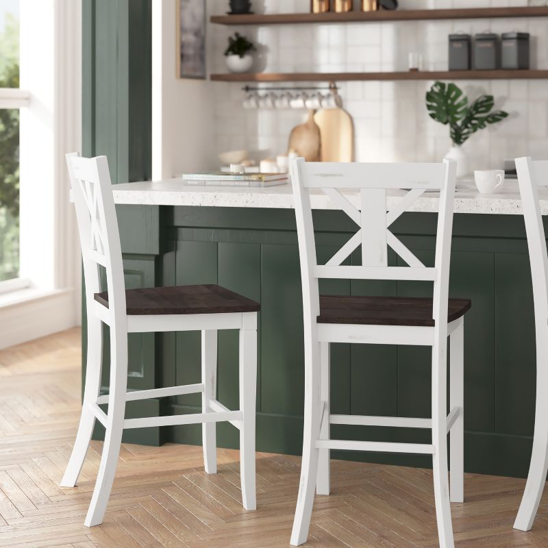 Merrick Lane Set of Two Solid Wood Modern Farmhouse Dining Stool, 5 of 13