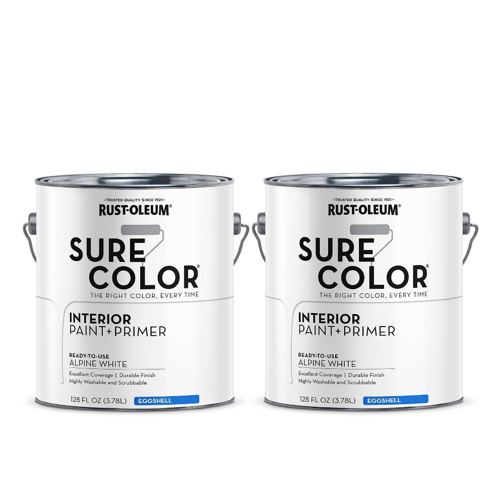 Photos - Paint / Enamel Rust-Oleum 2pk Sure Color Eggshell Alpine White Gal: Interior Acrylic Paint & Primer for Wood, Metal, Masonry, Drywall 