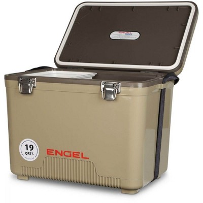 Engel UC19 19 Quart Fishing Live Bait Dry Box Ice Cooler with Stain/Odor-Resistant Surface and Shoulder Strap, Tan