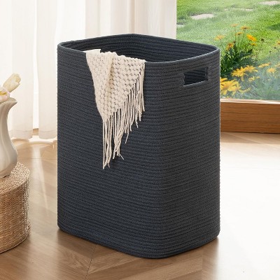 Laundry Hamper, Rectangle Cotton Laundry Basket with Handles, Large Blanket Basket