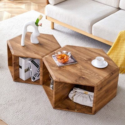NicBex Modern Hexagonal Coffee Table Set of 2 with Multihole Design for Living Room and Bedroom