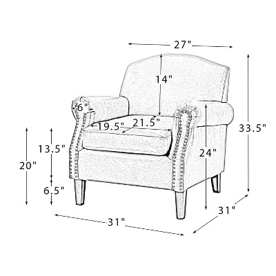 Brown Faux Leather Armchair with Nailhead Trim and Wood Frame
