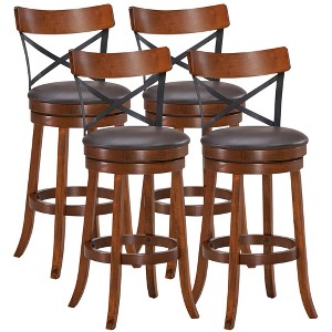 Costway Set of 4 Bar Stools Swivel 29.5'' Dining Bar Chairs with Rubber Wood Legs - 1 of 4