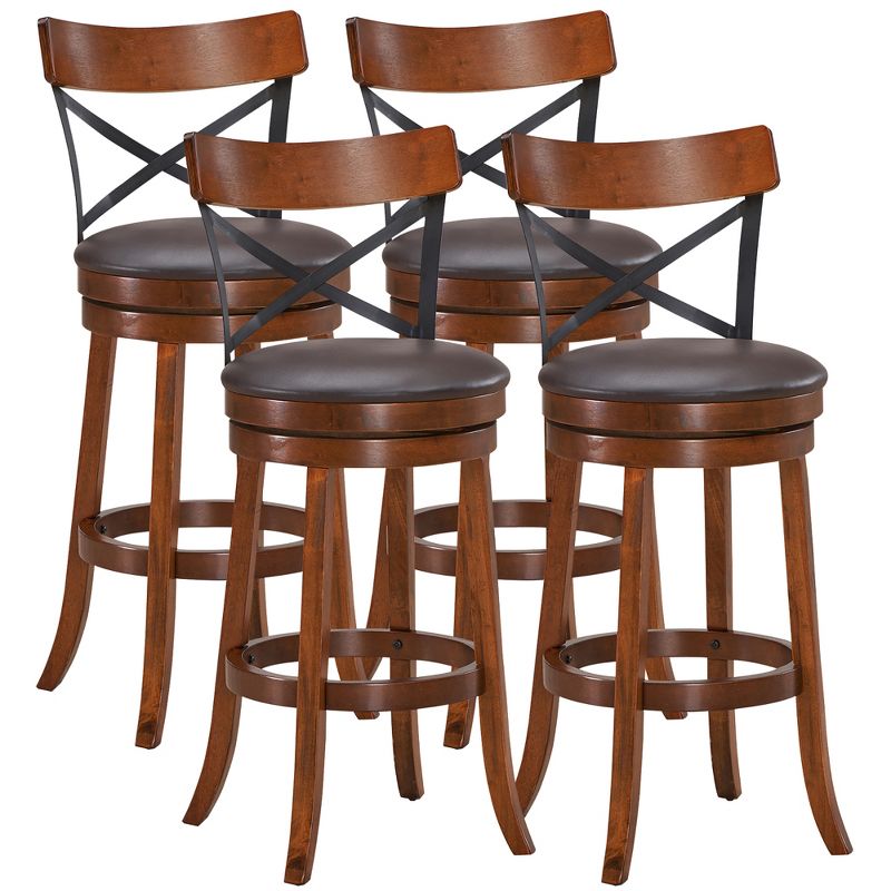 Costway Set of 4 Bar Stools Swivel 29.5'' Dining Bar Chairs with Rubber Wood Legs, 1 of 11