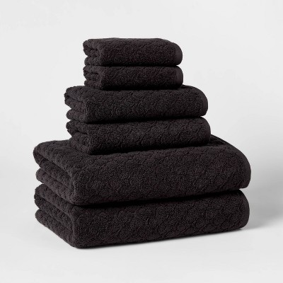 6pk Textured Bath Towel Set Black - Threshold™