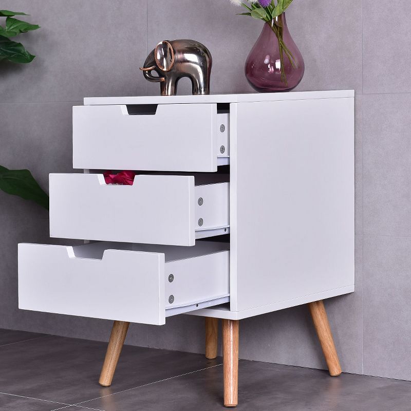 Costway White Side End Table Nightstand w/ 3 Drawers Mid-Century Accent Wood Furniture, 3 of 8