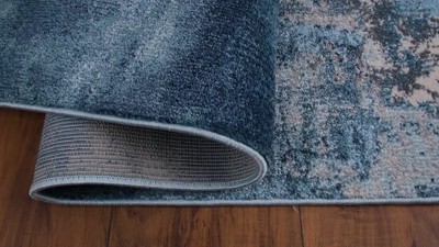 Gray and Blue Abstract Synthetic Area Rug 4x5
