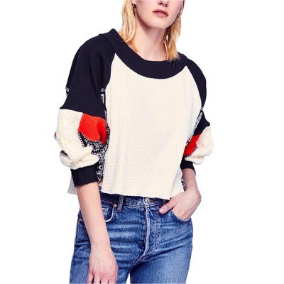 Free People Womens Patchwork Pullover Sweater