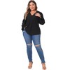 Agnes Orinda Women's Plus Size Hollow Ruffle Long Sleeve V Neck Eyelet Lace Crochet Casual Blouses - 3 of 4