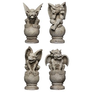 Northlight Set of 4 Gargoyles on Pedestal Finials Outdoor Patio Garden Statues 13" - Gray - 1 of 4
