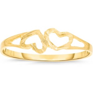 10k Yellow Gold 4.5mm Thin Double Hearts Filigree Ring - 1 of 4