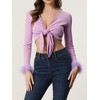 Allegra K Women's Tie Front Long Sleeve Faux Feather Cuff Short Cardigan - 2 of 4