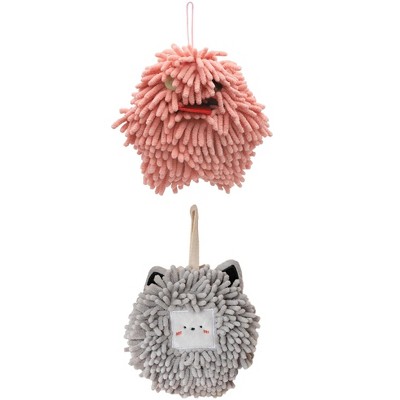 REGALWOVEN Bathroom Cute Decorative Absorbent Soft Chenille Hanging Hand Towel 7" x 7" 2 Pcs