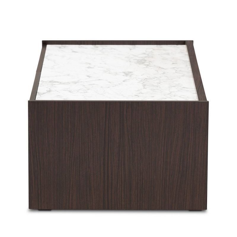 Walker Wood Coffee Table with Faux Marble Top Dark Brown/Marble/Gold - Baxton Studio, 3 of 10