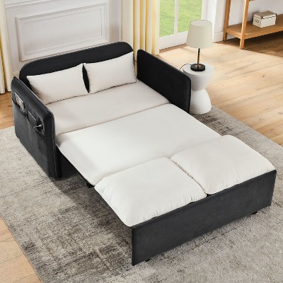 NicBex Modern Pull Out Sofa Bed Velvet Convertible Sleeper Sofa with USB Ports and 2 Pillows for Living Room