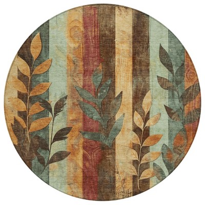 Wheat And Gold Floral Washable Indoor Outdoor Area Rug