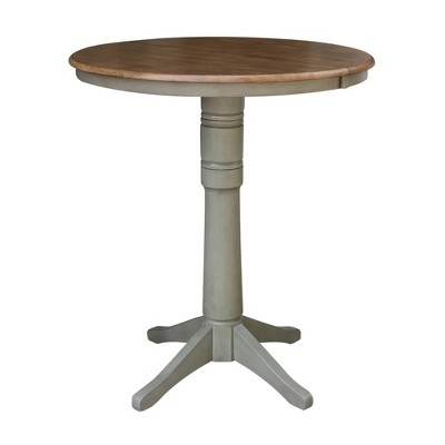 36" Bar Height Magnolia Round Top Pedestal with Drop Leaf Dining Table Hickory Brown/Stone Gray - International Concepts