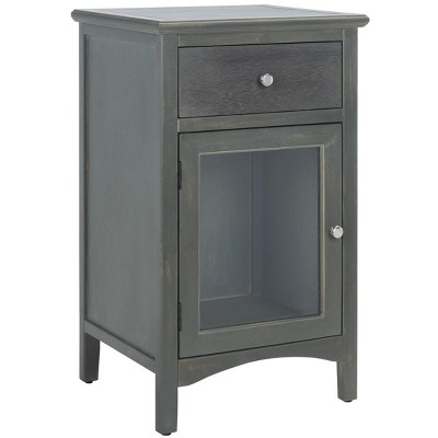 Transitional Ash Grey Elm Wood Nightstand with Glass Storage