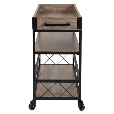 Buckhead Light Oak and Iron Rectangular Bar Cart with Wine Storage