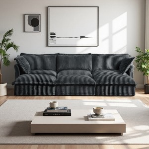 120" Corduroy Slipcovered Modular Sleeper Sectional Sofa Bed with French Edges & Removable Covers - 1 of 4