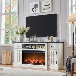 SinCiDo 70" Farmhouse Fireplace TV Stand, for 80" TV, w/ 36" Electric Fireplace, w/ Remote Control & 3D Flame, 2 Drawers, Adjustable Partition - 1 of 4