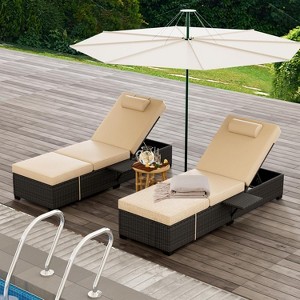 2-Piece Patio Chaise Lounge Set, Outdoor Adjustable Reclining Sun Loungers with PE Wicker & Steel Frame, Water-Resistant Cushions for Poolside, Beach - 1 of 4
